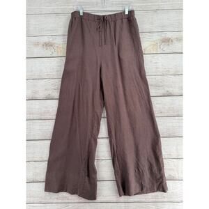 DISSH 100% Linen Wide Leg  Pants Womens 10 Brown Lined Elastic Waist